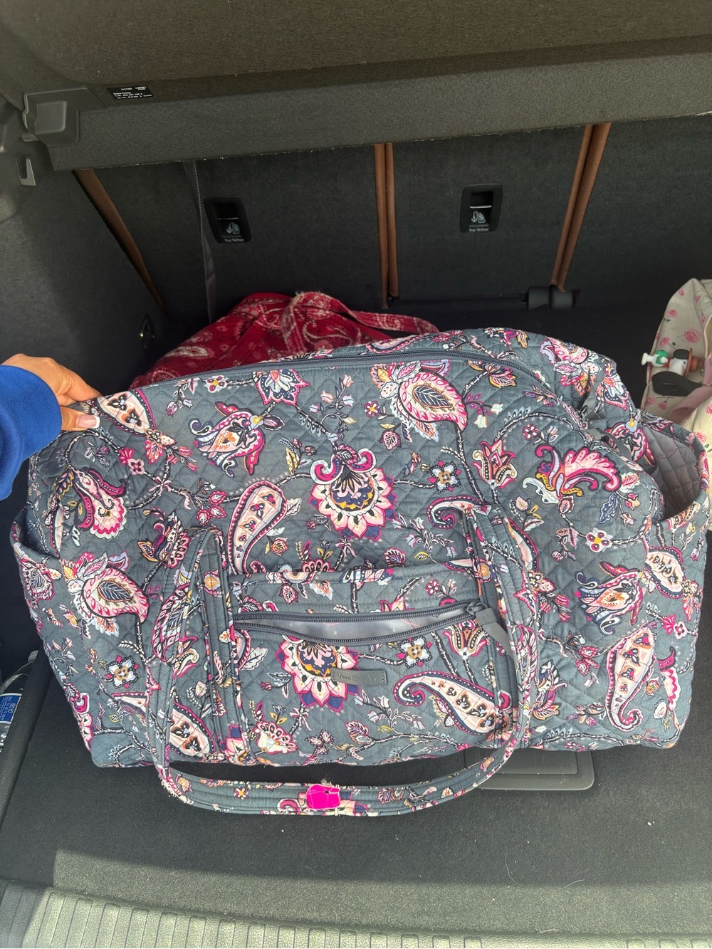 Vera Bradley Quilted Paisley Travel Duffel in Gray and Pink
